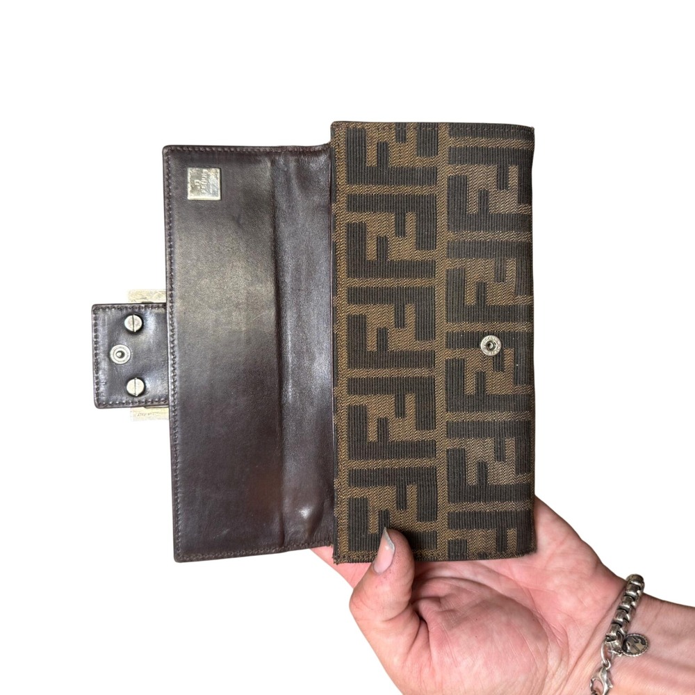 Vintage Fendi Zucca Canvas Baguette Continental Wallet - Brown FF Monogram - Picture 5 of 9